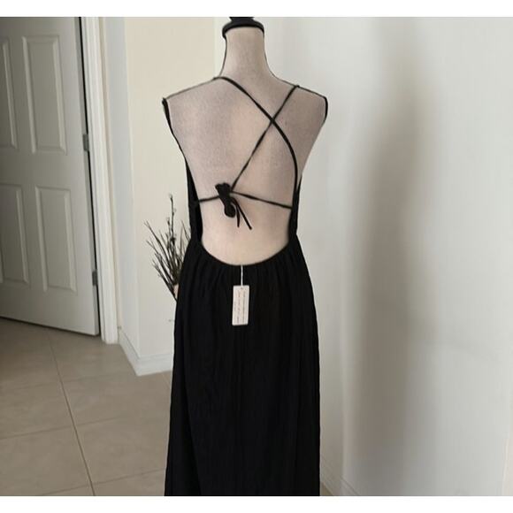 NWT $69 Women's Simplee Black Maxi Wrap Dress Size Large - Picture 3 of 6